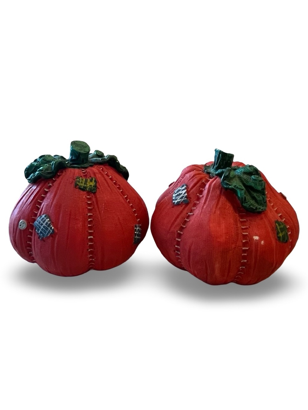 Vintage K’s Collection Resin Patchwork Pumpkin Figurine Pair 3.5”